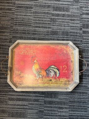 Rooster Decorative Serving Tray - Red Background